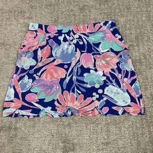 AnaClare Skort Womens XL Pink Blue Floral Golf Skirt Pockets Scalloped Hem